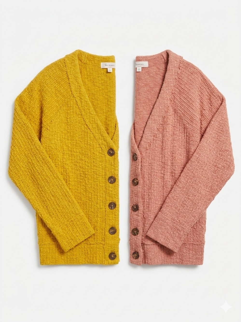 Two by Vince Camuto V Neck Cardigan Sweater Bundle Mustard & Dusty Rose XL